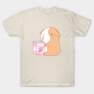 Cute Guinea Pig Drinking Strawberry Milk T-Shirt